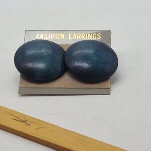 Fashion Earrings Blue Wooden Circle Stud Earrings